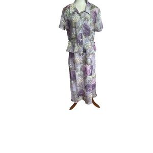 Floral Lavender Two-Piece Dress Set - Women Spring/Mother of Bride/Groom